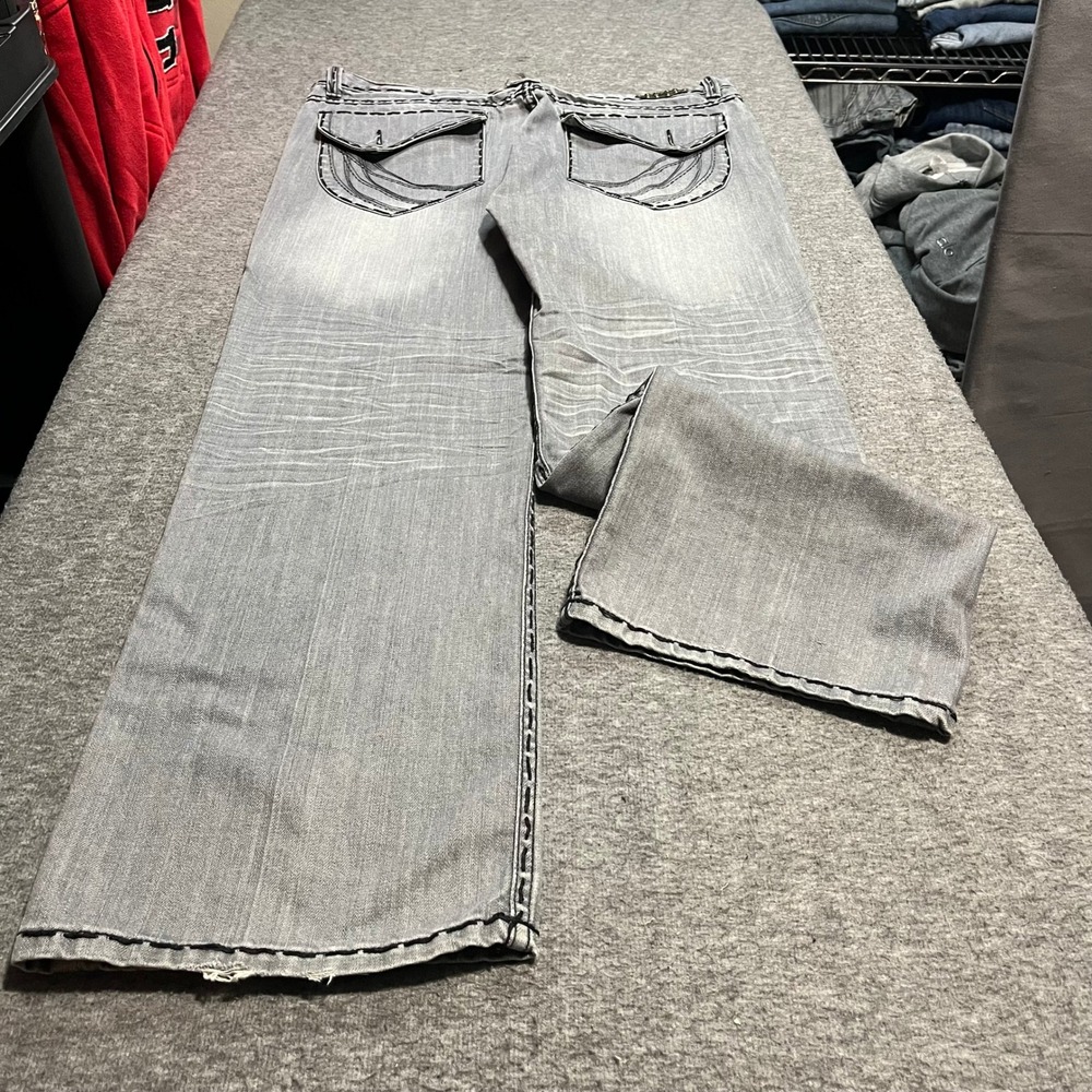 DO Denim MX5001 Mens Gray Faded Contrast Stitch Embroidered Jeans 40x32